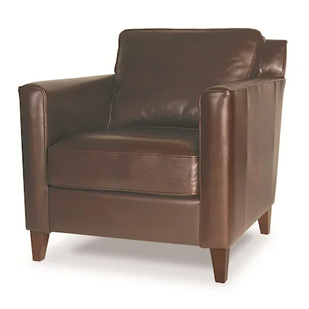 Contemporary Leather Chair with Slender Track Arms and Tapered Legs